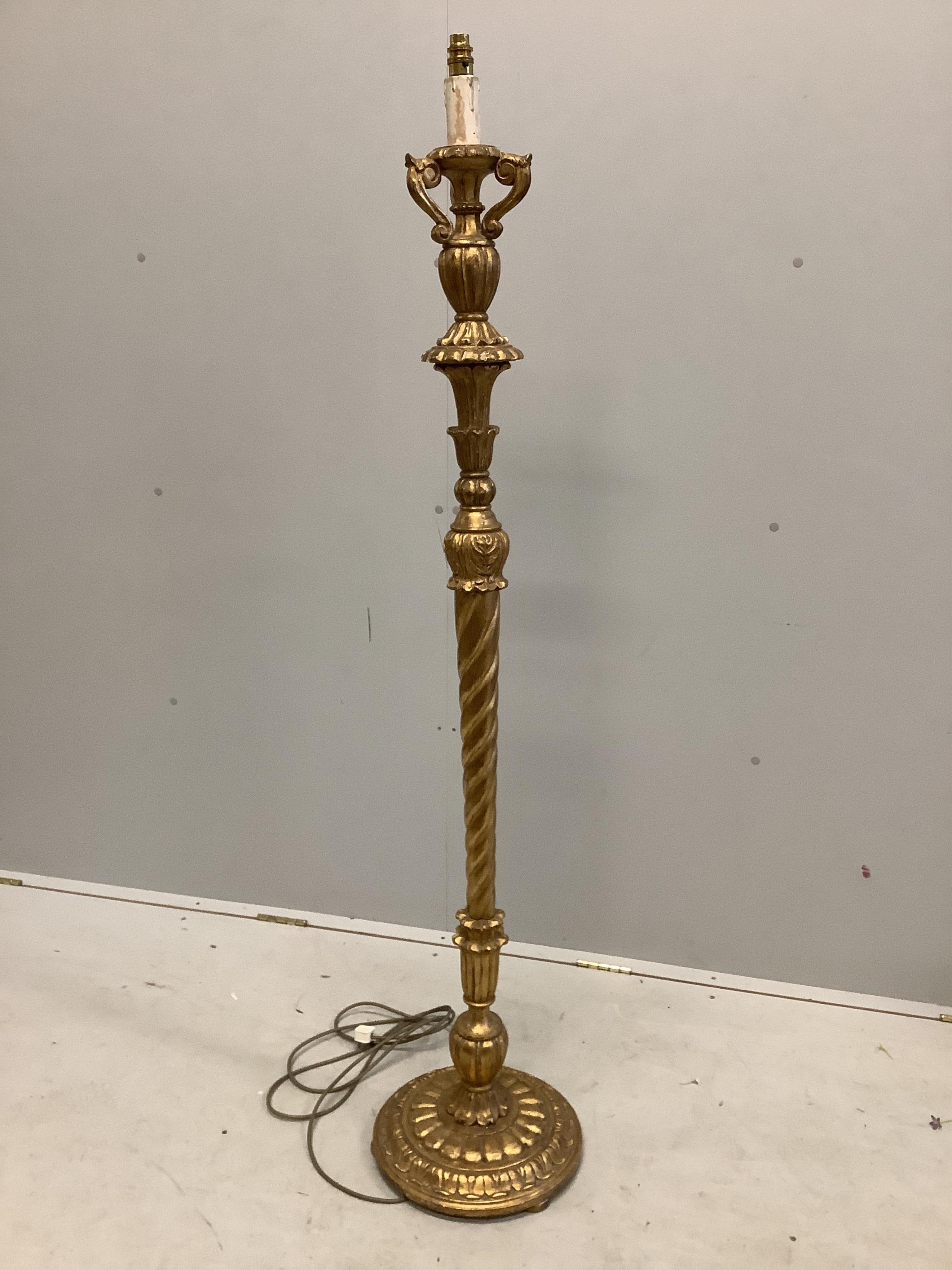 A giltwood standard lamp, height 159cm. Condition - fair